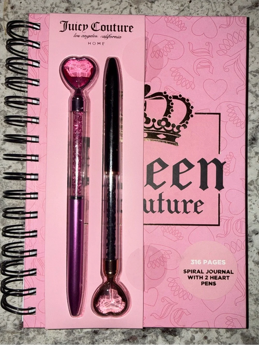 Juicy Couture Pink Spiral Journal with Heart-Topped Pens